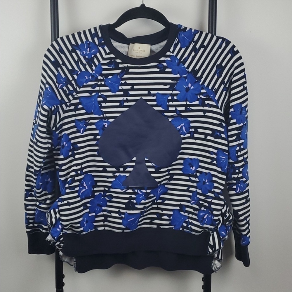 Kate Spade hibiscus blue and striped sweatshirt size small - Picture 6 of 6